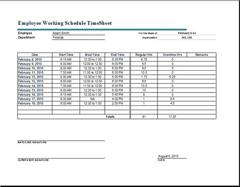 Learning a new job or new. Employee Working Schedule Time Sheet | Word & Excel Templates