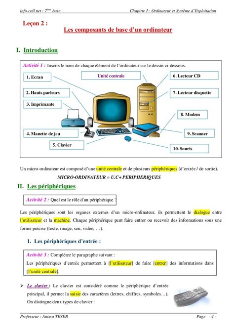 Les Composants De Lordinateur Et Leurs Roles