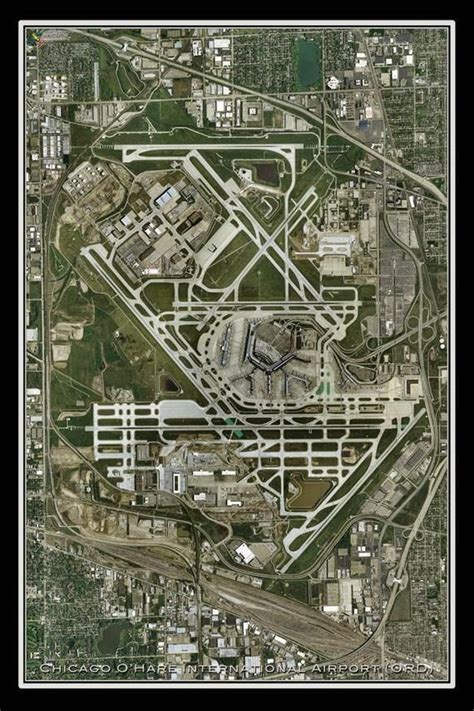 The Chicago Ohare Intl Airport Illinois Satellite Poster Etsy