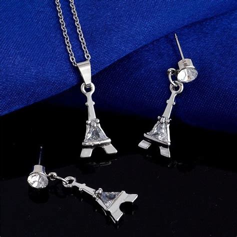 Eiffel Tower Cubic Zirconia Earring And Necklace Set Necklace Set Cubic Zirconia Earrings