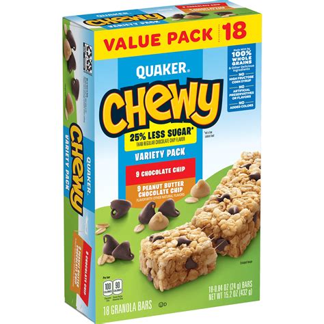Quaker Chewy Granola Bars 25 Less Sugar 2 Flavor Variety Pack 18
