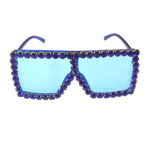 Glistening Rhinestone Rimmed Star Fashion Women Sunglasses Blue