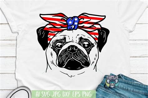 4th of July svg, Pug svg, Dog Face, Patriotic, Cricut File (1237853