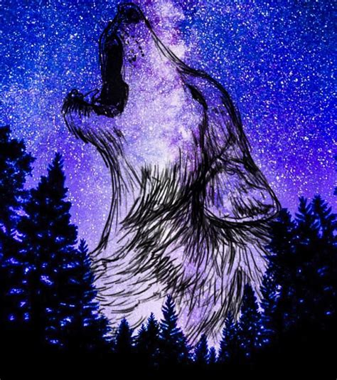 Galaxy Wolf Drawing Couch Throw Pillow By Lexiin Cover 16 X 16