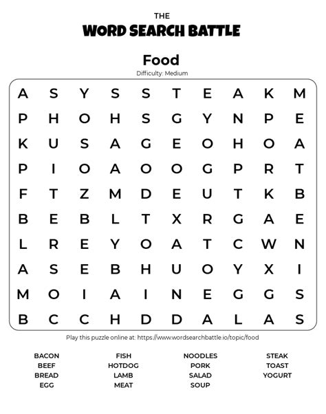 Printable Food Word Search