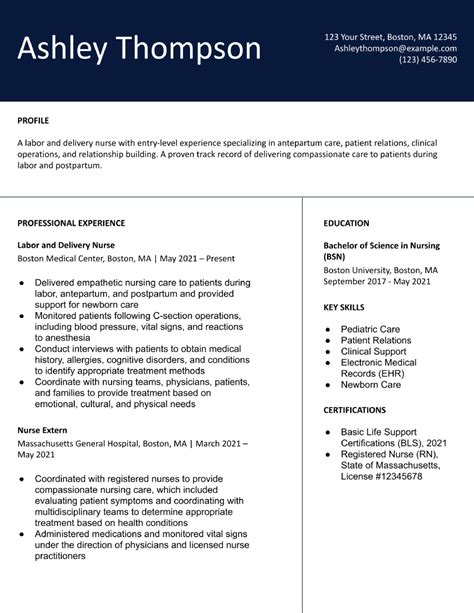 Labor And Delivery Nurse Resume Examples And Templates For 2024