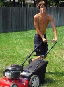 Shirtless Male Lawn Boy Summer Mowing Jock Dude Tongue Out Photo X