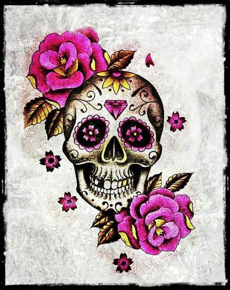 A Drawing Of A Skull With Flowers On It
