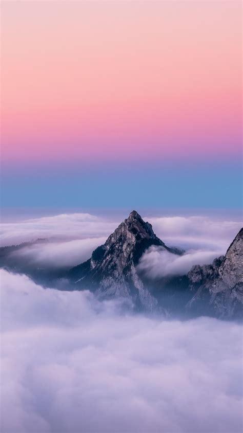 Mountains Peaks Clouds Pink Sky Wallpaper Beautiful Photography