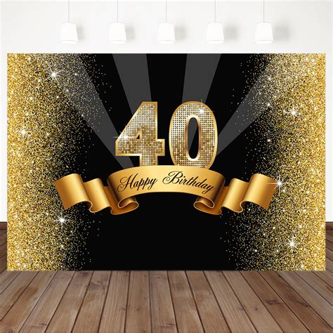 Leyiyi 12x10ft Glitter Black And Gold Happy 40th Birthday Backdrop