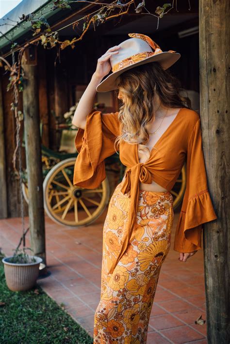Palazzo Wide Leg Pants In Our Vintage 70s Inspired Print Paired With