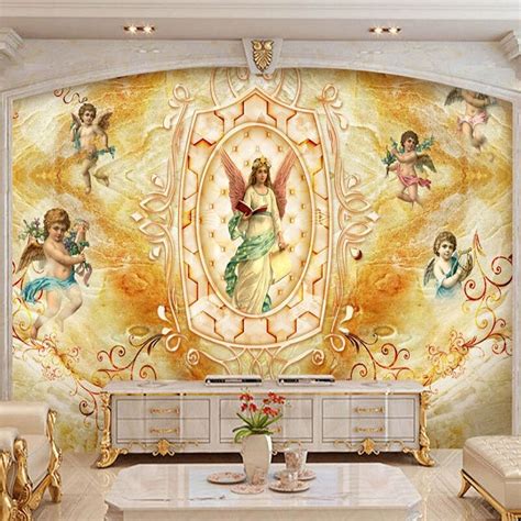 European Style 3d Marble Wallpaper Classic Figure Angel Church Photo