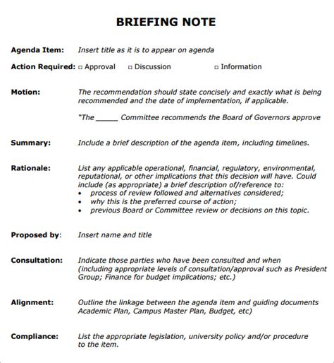 Briefing Note Template 7 Download Documents In Pdf Psd Word