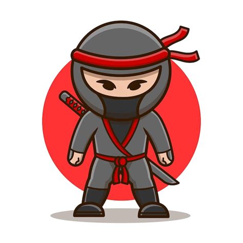 Premium Vector Cute Ninja Robot Ready For Battle Cartoon Illustration
