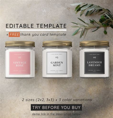 Diy Custom Candle Labels Template 2x2 3x3 Printable Labels Etsy