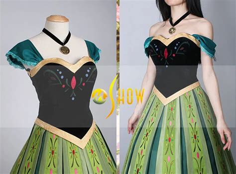 Hot Movie Cosplay Costume Frozen Anna Dress Princess Anna Coronation Dress For Adult Women With