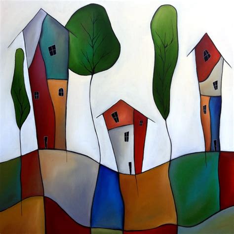 Settling Down Original Abstract Modern Home Decor Colorful Houses