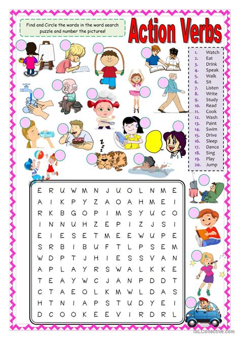 Action Verbs Word Search English Esl Worksheets Pdf And Doc