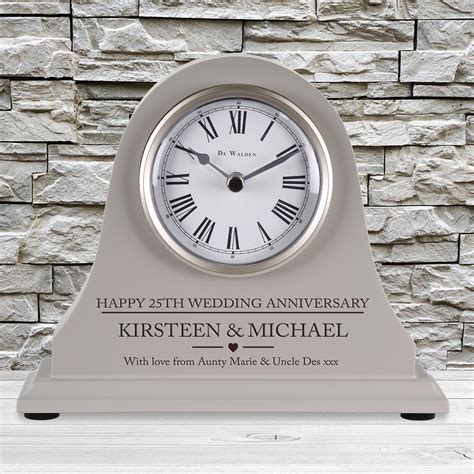 25th Wedding Anniversary T Personalised Engraved Grey Mantel Clock