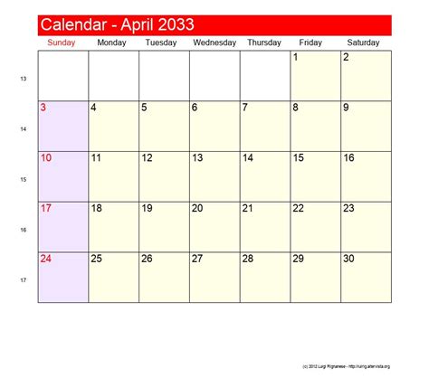 April 2033 Roman Catholic Saints Calendar