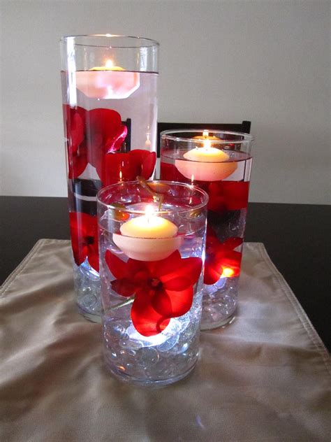 Floating Candle Centerpiece Kit With Artificial Red Orchids And White