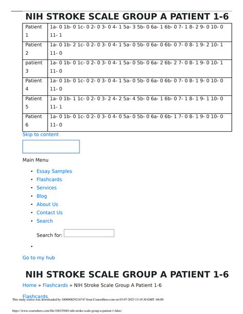 Solution Nih Stroke Scale Group A Patient 1 6 Doc Studypool