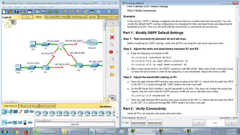 CCNAv S Packet Tracer Configuring OSPF Advanced Features