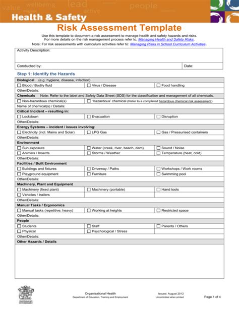 Health And Safety Risk Assessment Template