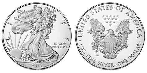 2018 W American Silver Eagle Bullion Coin Proof Type 1 Reverse Of