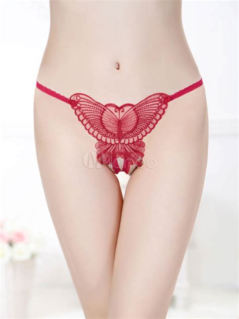 Sexy Crotchless Panties Butterfly Lace Cut Out Women S Black Thong Underwear Milanoo Com