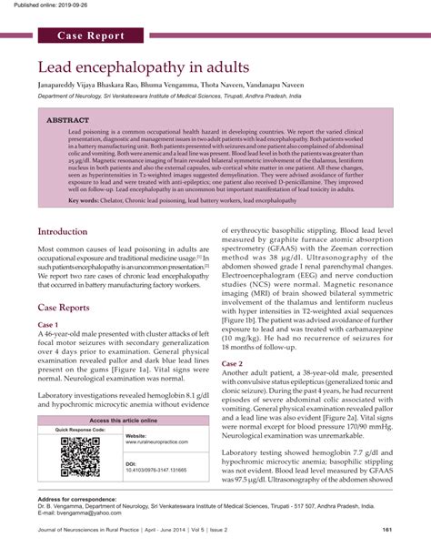 Pdf Lead Encephalopathy In Adults