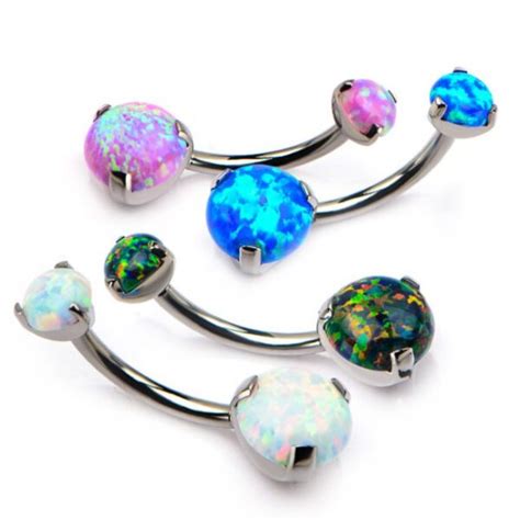 Titanium Prong Set Double Synthetic Opal Navel Curves Invictus