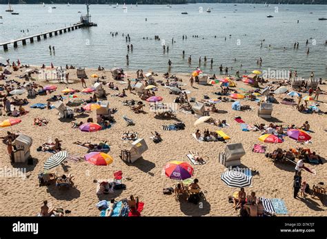 Berlin Germany Visitors To The Wannsee Beach Stock Photo Alamy