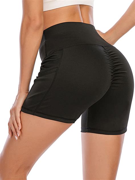 Dodoing Athletic Shorts For Women Zipper Pockets Casual Tummy Control Sports Shorts Running Yoga