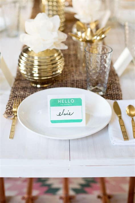Be sure to choose a tag that blends with your tablescape color. Try This: Stamped Name Tag Place Cards - A Beautiful Mess ...