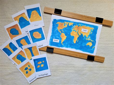 Montessori Land And Water Forms 3 Part Cards And World Map Chart Etsy Uk