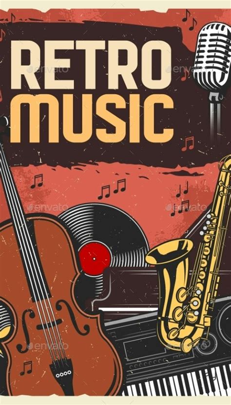 Retro Music Poster Instruments And Vinyl By Vectortradition Graphicriver