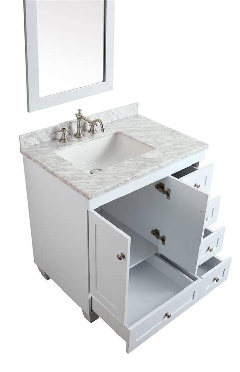 Eviva Evvn69 30 Acclaim C 30 Inch Transitional Bathroom Vanity With White Carrera Marble Top