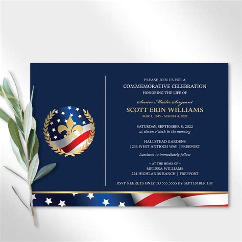 Military Veteran Memorial Announcement Patriotic American Flag