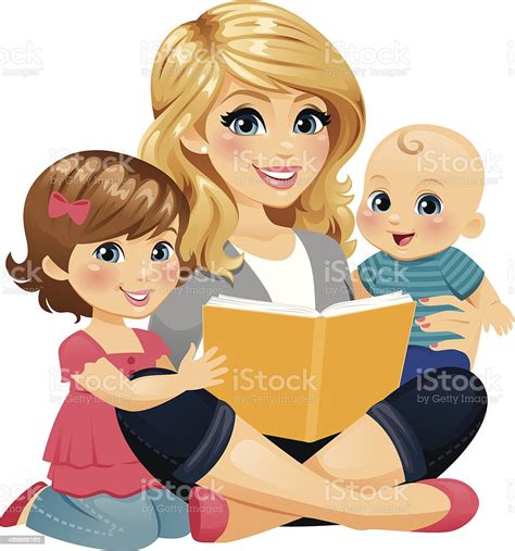 Mom Reading With Children Stock Vector Art And More Images Of 12 17