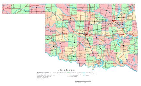 Large Detailed Administrative Map Of Oklahoma State With