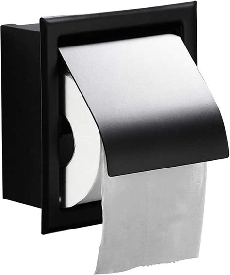 Matte Black Recessed Toilet Paper Roll Holder Stainless Steel Tissue