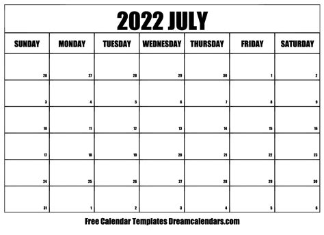 July 2022 Calendar Free Printable With Holidays And Observances