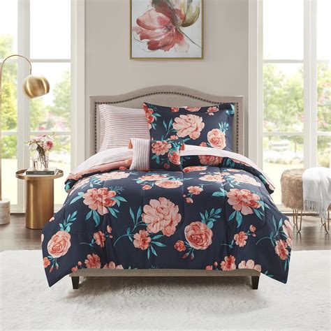 Buy Mainstays Peach Floral 6 Piece Bed In A Bag Comforter Set With