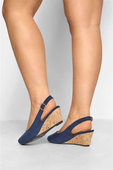 Navy Slingback Wedges In Extra Wide Fit Yours Clothing