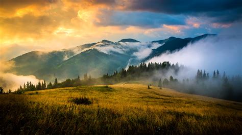 Pictures Carpathians Ukraine Nature Mountains Sky Sunrises 2560x1440