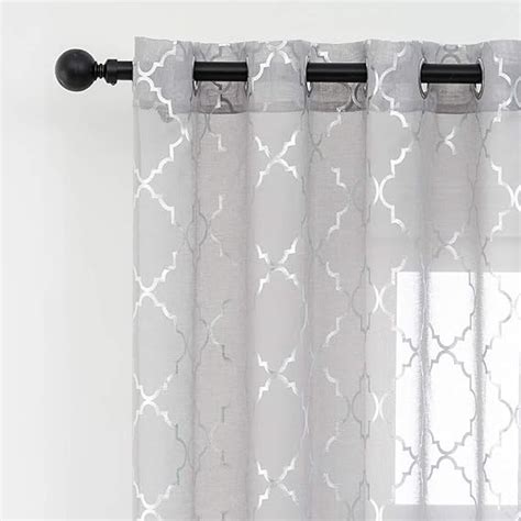 Kotile Grey Voile Curtains X Drop Metallic Silver Foil Moroccan