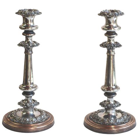 19th Century Georgian Sheffield Silver Plate Candlesticks Pair For