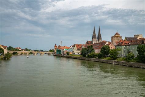 Panorama View Of The Stone Bridge And Historical Old Town Of Regensburg