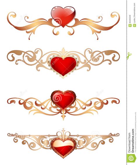 Ornamental Borders With Hearts Romantic Red Hearts With Floral
